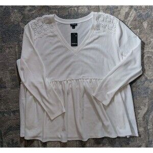 Torrid Blouse Womens Sz 1x White Crochet Lace Babydoll Longsleeve